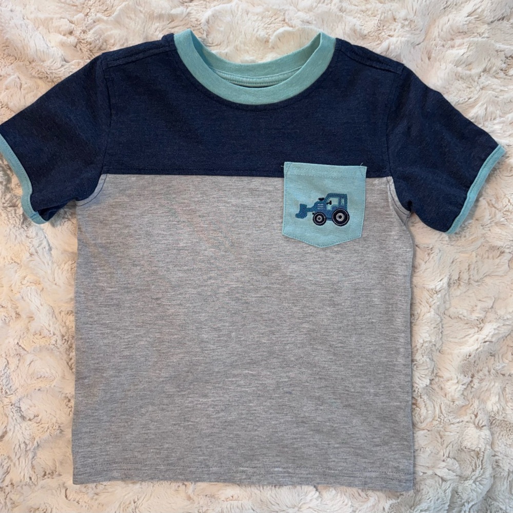 Kids' Navy and Gray Tractor Pocket T-Shirt